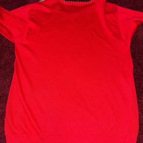 Dana Scott Women’s Vintage Holiday Christmas  Sweater Red Gold Size L Beads - Picture 5 of 5